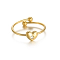 Elegant gold-plated stainless steel open ring featuring a sparkling heart-shaped crystal - Adjustable Open / Solitaire Heart (R814-C)