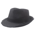 Ανδρικό μαύρο ψάθινο καπέλο Fedora με ακατέργαστες άκρες και ηλιακή προστασία - Μαύρο
