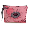 Rosafarbene Kosmetiktasche mit Blumenmuster, schwarzer Handschlaufe und Reißverschluss - Realistische rosa Blumen (Stil 4)