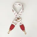 Detail of colorful hot air balloon print bag strap with red leather ends and gold hooks - Hot Air Balloon Red Leather Gold Hook