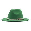 Chapeau fedora en feutre vert classique avec corde blanche et chaîne dorée élégante - M (56-58cm) / Vert Herbe