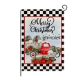 Weihnachts-Gartenfahne mit rotem LKW, Gnomen und schwarz-weiß kariertem Rand - 30*45cm / Frohe Weihnachten Gnome (HYQ030-4)