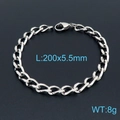 Bracciale a catena in acciaio inossidabile argento, 200x5,5 mm, peso di 8g - Bracciale Argentato (KB147227-Z)