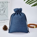 Dark blue linen drawstring pouch with natural fabric texture for jewelry or gifts - Navy Blue