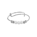 Elegant adjustable silver bracelet featuring four white pearls and two silver beads - Three Pearl Ring (Platinum Plated)