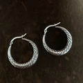 925 sterling silver hoop earrings with twisted cable texture in minimalist style - Silver Spiral Hoop Earrings Pair