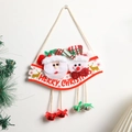 Christmas door hanging with Santa Claus, Snowman and red Merry Christmas banner - Santa Claus + Snowman