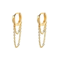 Minimalist gold tassel drop earrings featuring double delicate chains and sleek hoops - JQH0134-Gold Tassel Style