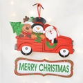 Glittery red Christmas truck hanging decoration with Santa, snowman and Merry Christmas sign - 27*23CM / Truck Hanging Plaque