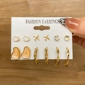 Gold 6 Pairs Set (Plane/Cloud/Enamel)(HS739-30)