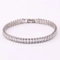 Silver-plated tennis bracelet featuring rectangular white zircons with a secure metal clasp - Square Clasp Silver-White