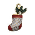 Ciondolo calza di Natale in smalto rosso e verde con strass e finitura dorata - Calza di Natale Bianca (14171) / 1 Pezzo (11x24mm) / Bianco