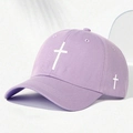 Lavender cotton baseball cap with white cross embroidery and curved brim for outdoors - One Size / Purple