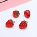 Macro shot of four transparent red resin strawberry charms with green leaves for DIY jewelry - 1# Large Red Strawberry 1pc