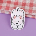 Cute white acrylic Bichon dog badge pin for backpacks featuring a sleeping puppy design - Bichon Dog 2