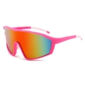 Outdoor cycling sunglasses with bright pink frame and colorful gradient mirrored lenses - 8607# / Pink Frame / Red Mercury Lens