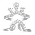 Elegant silver crown nail ring with geometric diamond pavé setting and open band design - Crown Shape (7213) / White Gold