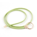 Women's woven skinny belt in light green with a round golden buckle closure - Light Green