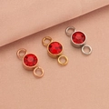 Three-color birthstone connector charms in rose gold, gold, and silver with red crystals - Bright Red (Rose Gold)