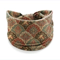 Elastic wide headband with vintage paisley and floral print in rich earth tones - Style 139