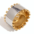 Two-tone stainless steel wide band ring with silver surface and golden beaded edges - US 6 / Bead-edged Polished Band-Two-tone