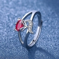 Silver adjustable fox ring with a red oval gemstone and sparkling zircon accents - Fox Ring Ljz-184 / Adjustable Open