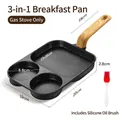3-in-1 non-stick breakfast pan with wooden handle and two egg holes for gas stove - Gas Version + Oil Brush / Black