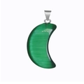 Green cat eye stone moon pendant with metallic clasp for DIY jewelry making - Jade Green Cat's Eye