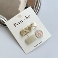 Handmade two-piece hair clip set featuring gold sequins and striped bows for kids - Bow + Button Sequin