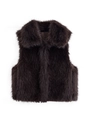 Detailed macro view of dark brown faux fur texture and lapel design on vest - XS / Dark Brown