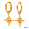 Golden stainless steel hoop earrings with eight-pointed star pendant and zircon stones - Gold Style (KDE447)