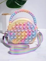 Rainbow heart pop-it fidget purse with colorful silicone bubbles and striped strap - Macaron Mixed Colors