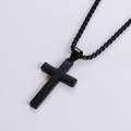 Collar de acero inoxidable negro con colgante de cruz y cadena de bolas estilo hip hop - Con cadena / Negro