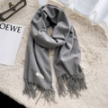 Soft grey faux cashmere scarf with fringes and minimalist aesthetic woven label - Light Heather Grey