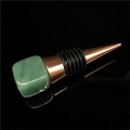 Green crystal stone cube wine stopper with a gold metal ring and silicone seal - Green Aventurine [Silver Base]