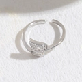 Minimalist silver open ring with geometric square motif and sparkling zircon stones - Waterdrop White Gold Plated