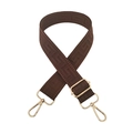 Adjustable wide brown bag strap with geometric pattern and gold metal hooks - Light Coffee / Gold Buckle