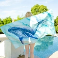 Microfiber beach towel with blue whale art design for swimming and quick drying - Whale