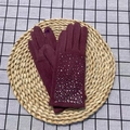 Winter thermal knit gloves in purple with silver rhinestones and touchscreen tips - One Size / Pink