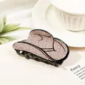 Detail of pink polka dot cowboy hat hair claw clip with stylish ceramic cup props - Light Coffee Dot Hat