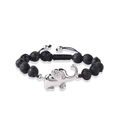Detail eines handgewebten Armbands mit 8 mm schwarzen Lavasteinen und Elefantenanhänger - Elefant Anhänger Perlen Stil / Lavastein