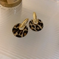 Chic leopard print acrylic earrings with hammered gold metal accents on glass - Coffee Acrylic Leopard (925 Sterling Silver Earring Post)
