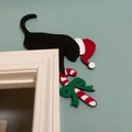 Décoration de coin de porte chat noir de Noël avec bonnet et sucre d'orge - Chat avec Bonnet de Noël 20cm