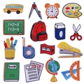 Set of 16 school-themed embroidered patches including school bus and stationery items - 16Pcs School Set