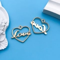 Golden heart charms with Love engraving for DIY jewelry making on blue background - 1pc KC Gold Hollow Love Heart Shape 21x19mm
