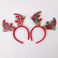 Weihnachts-Rentier-Haarreif mit rot-grünem Karomuster und kleinen goldenen Glöckchen - TK18 Rot Grün Karo Glocke Geweih Stirnband