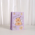 Cartoon Capybara kraft paper gift bag with purple stripes and Lucky Life prints - Purple Stripe