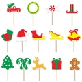 13-piece Christmas cake topper set featuring truck, reindeer, and tree on white background - Colorful Printed Small Toppers 14 Pieces Set