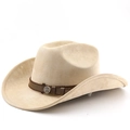 Dettaglio del cappello da cowboy beige in camoscio con fascia in pelle e fibbia ad ancora - M (56-58cm) / Cammello Chiaro