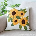American pastoral style white throw pillow with yellow and green sunflower embroidery - Four Sunflowers